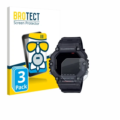 Front side of a product packaging with the brand logo BROTECT. Next to it is the device Casio AE-1600H shown with the correspo