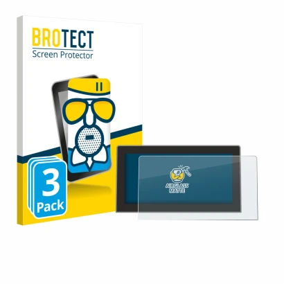 Front side of a product packaging with the brand logo BROTECT. Next to it is the device Volkswagen Golf MK8.5 12.9" shown with