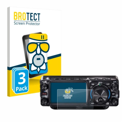 Front side of a product packaging with the brand logo BROTECT. Next to it is the device Yaesu FTX-1 shown with the correspondi