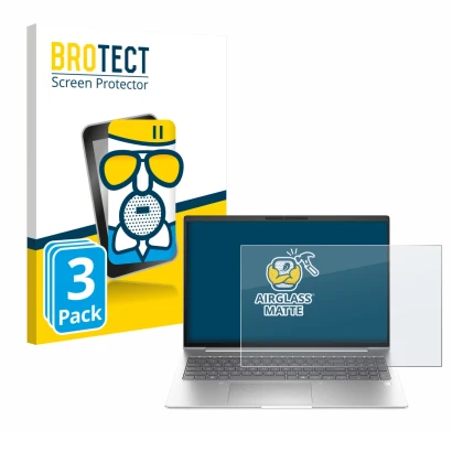 Front side of a product packaging with the brand logo BROTECT. Next to it is the device HP EliteBook 6 G1i 16 shown with the c