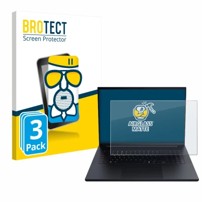Front side of a product packaging with the brand logo BROTECT. Next to it is the device Razer Blade 18 2025 shown with the cor