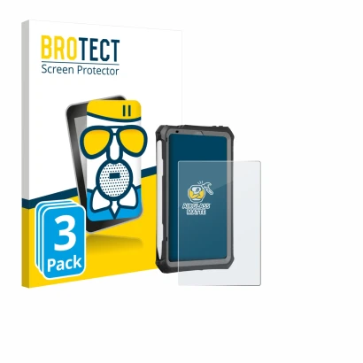 Front side of a product packaging with the brand logo BROTECT. Next to it is the device Apple iPad Mini 7 2024 (case-friendly)