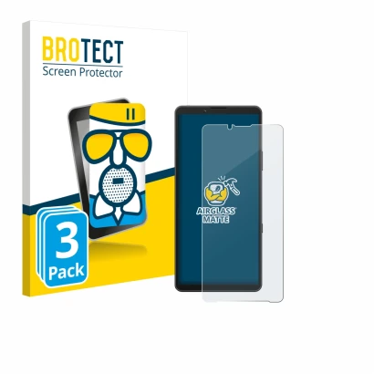 Front side of a product packaging with the brand logo BROTECT. Next to it is the device Sony Xperia 10 VII shown with the corr