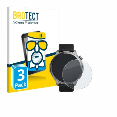 Front side of a product packaging with the brand logo BROTECT. Next to it is the device Huami Amazfit Balance 2 XT shown with 
