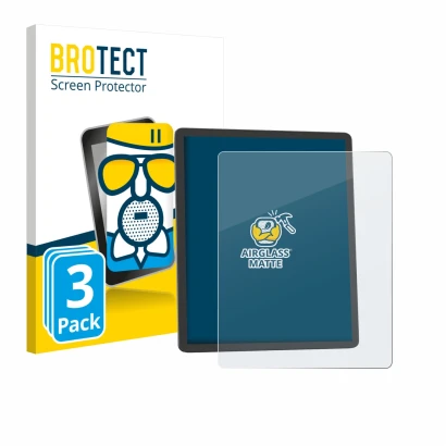 Front side of a product packaging with the brand logo BROTECT. Next to it is the device Amazon Kindle Scribe 2025 shown with t