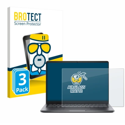 Front side of a product packaging with the brand logo BROTECT. Next to it is the device Dell Pro 14 shown with the correspondi