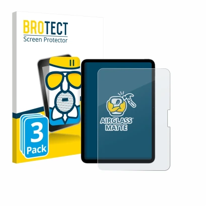 Front side of a product packaging with the brand logo BROTECT. Next to it is the device Apple iPad Pro 11" 2025 shown with the