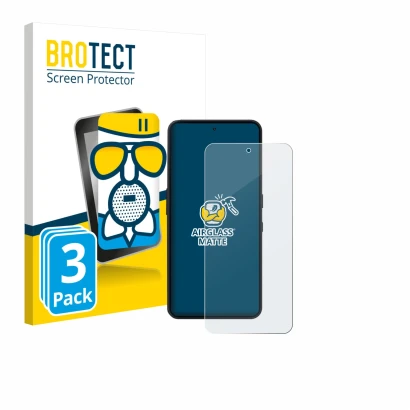 Front side of a product packaging with the brand logo BROTECT. Next to it is the device Nothing Phone (3a) Lite shown with the