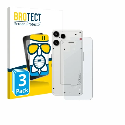 Front side of a product packaging with the brand logo BROTECT. Next to it is the device Nothing Phone (3a) Lite (Back) shown w