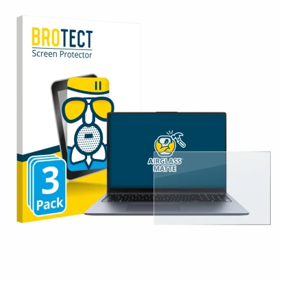 Front side of a product packaging with the brand logo BROTECT. Next to it is the device Huawei MateBook D 16 2024 shown with t