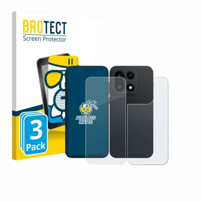 Front side of a product packaging with the brand logo BROTECT. Next to it is the device OnePlus 15 (Front+Back) shown with the