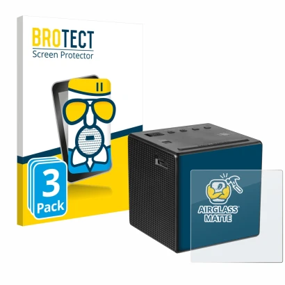 Front side of a product packaging with the brand logo BROTECT. Next to it is the device Sony ICF-C1 shown with the correspondi