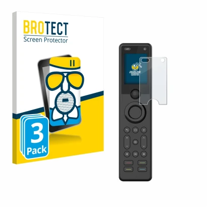 Front side of a product packaging with the brand logo BROTECT. Next to it is the device Sofabaton X1S shown with the correspon