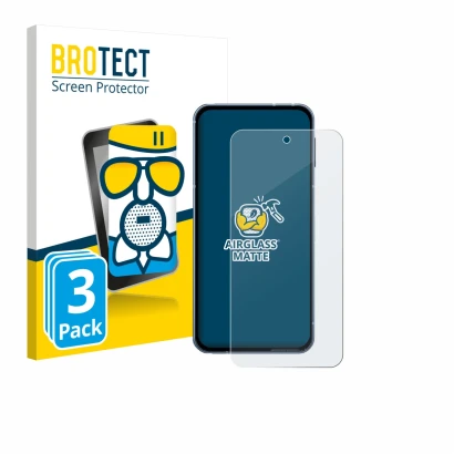 Front side of a product packaging with the brand logo BROTECT. Next to it is the device Sharp Aquos Sense 10 shown with the co