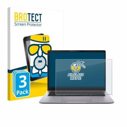 Front side of a product packaging with the brand logo BROTECT. Next to it is the device ASUS ExpertBook P3 G2 shown with the c