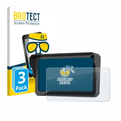 Front side of a product packaging with the brand logo BROTECT. Next to it is the device Carpuride W602S Pro shown with the cor