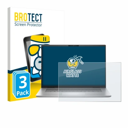 Front side of a product packaging with the brand logo BROTECT. Next to it is the device Dell Inspiron 16 Plus 7630 shown with 