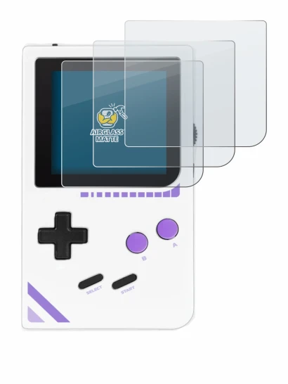 Image of the device Modretro Chromatic with a wide variety of screen protectors.