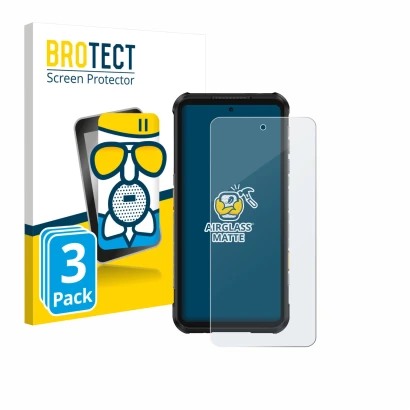 Front side of a product packaging with the brand logo BROTECT. Next to it is the device Ulefone RugOne Xever 7 Pro shown with 