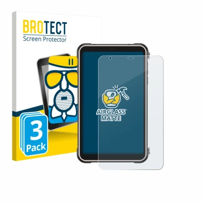 Front side of a product packaging with the brand logo BROTECT. Next to it is the device Ulefone RugKing Pad Pro shown with the