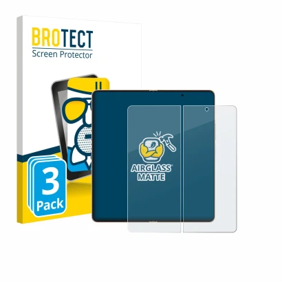 Front side of a product packaging with the brand logo BROTECT. Next to it is the device Honor Magic V6 (Inner display) shown w