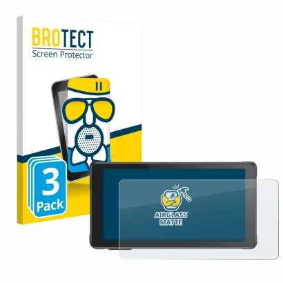 Front side of a product packaging with the brand logo BROTECT. Next to it is the device Interphone RideSync shown with the cor