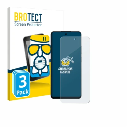 Front side of a product packaging with the brand logo BROTECT. Next to it is the device realme P3x shown with the correspondin