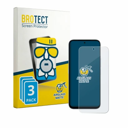 Front side of a product packaging with the brand logo BROTECT. Next to it is the device Honor Play 80 Plus shown with the corr