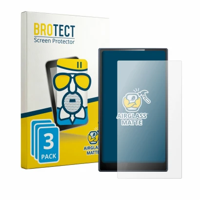 Front side of a product packaging with the brand logo BROTECT. Next to it is the device FiiO M21 shown with the corresponding 