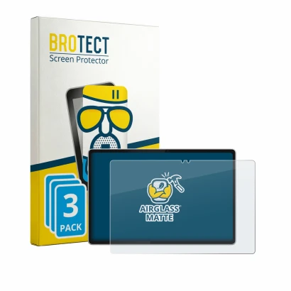 Front side of a product packaging with the brand logo BROTECT. Next to it is the device Lenovo Tab Plus Gen 2 shown with the c