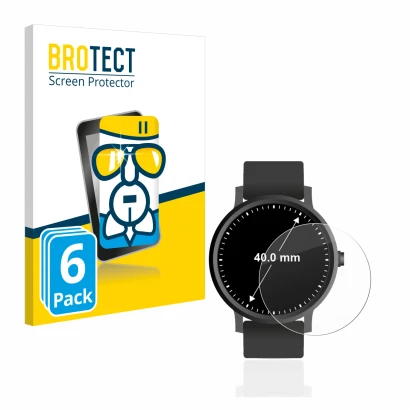 Front side of a product packaging with the brand logo BROTECT. Next to it is the device Watches (Circular, ø: 40 mm) shown wit