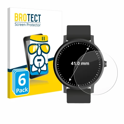 Front side of a product packaging with the brand logo BROTECT. Next to it is the device Watches (Circular, ø: 41 mm) shown wit