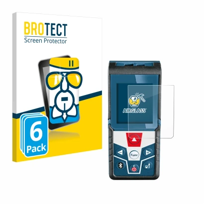 Front side of a product packaging with the brand logo BROTECT. Next to it is the device Bosch GLM 50 C Professional shown with