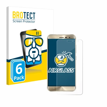 Front side of a product packaging with the brand logo BROTECT. Next to it is the device ASUS ZenFone 3 ZE552KL shown with the 