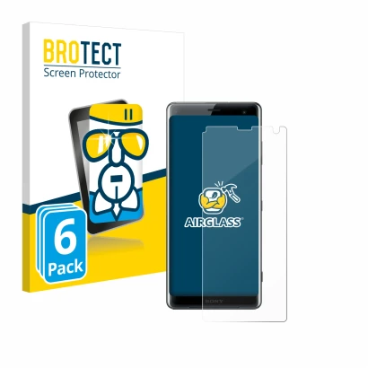 Front side of a product packaging with the brand logo BROTECT. Next to it is the device Sony Xperia XZ3 shown with the corresp