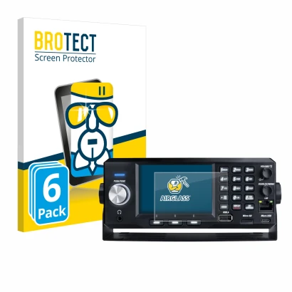 Front side of a product packaging with the brand logo BROTECT. Next to it is the device Uniden SDS200E shown with the correspo