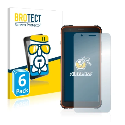 Front side of a product packaging with the brand logo BROTECT. Next to it is the device Blackview BV6600 shown with the corres