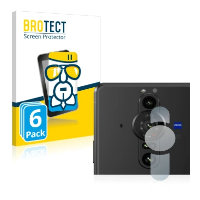 Front side of a product packaging with the brand logo BROTECT. Next to it is the device Sony Xperia Pro-I (ONLY Camera Lens) s