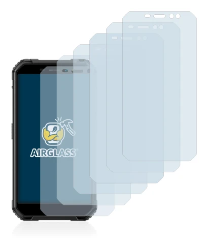 Image of the device Ulefone Armor X6 Pro with a wide variety of screen protectors.