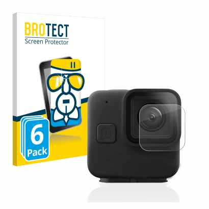 Front side of a product packaging with the brand logo BROTECT. Next to it is the device GoPro Hero 11 mini Lens (housing) show