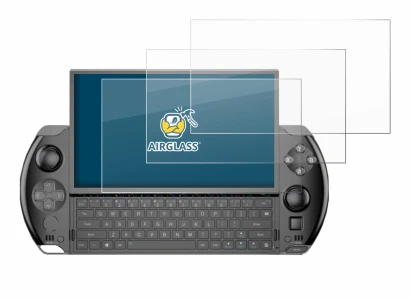Image of the device GPD Win 4 with a wide variety of screen protectors.