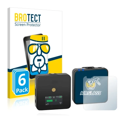 Front side of a product packaging with the brand logo BROTECT. Next to it is the device Rode Wireless GO II shown with the cor