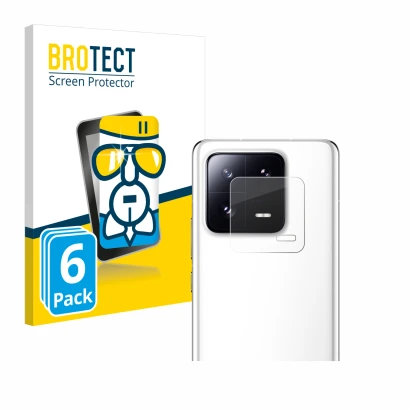 Front side of a product packaging with the brand logo BROTECT. Next to it is the device Xiaomi 13 Pro (ONLY Camera Lens) shown