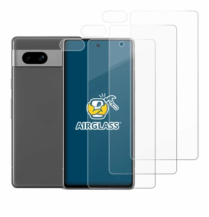 Image of the device Google Pixel 7a (Front+Camera) with a wide variety of screen protectors.