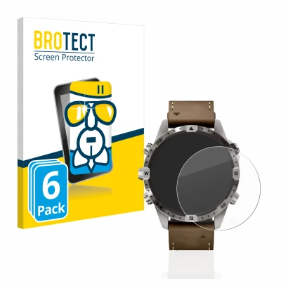 Front side of a product packaging with the brand logo BROTECT. Next to it is the device Garmin Marq Adventurer (Gen 2) shown w