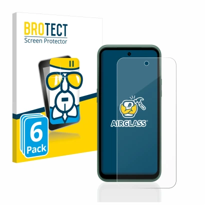 Front side of a product packaging with the brand logo BROTECT. Next to it is the device Nokia XR21 shown with the correspondin