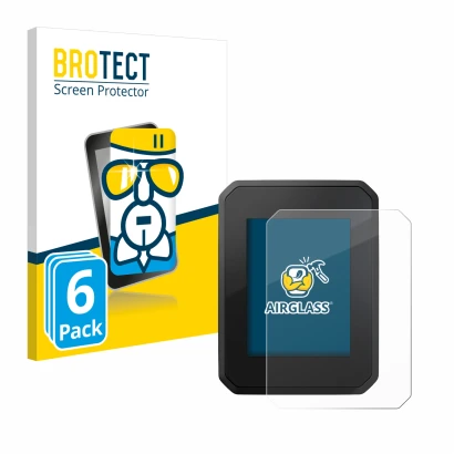 Front side of a product packaging with the brand logo BROTECT. Next to it is the device FIT Display Compact shown with the cor