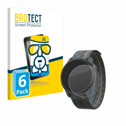 Front side of a product packaging with the brand logo BROTECT. Next to it is the device Coros Pace 3 shown with the correspond