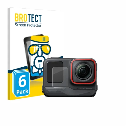 Front side of a product packaging with the brand logo BROTECT. Next to it is the device Insta360 Ace Pro (Front display) shown