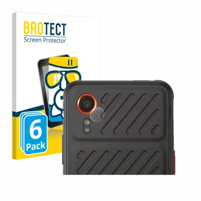 Front side of a product packaging with the brand logo BROTECT. Next to it is the device Samsung Galaxy XCover 7 (ONLY Camera L
